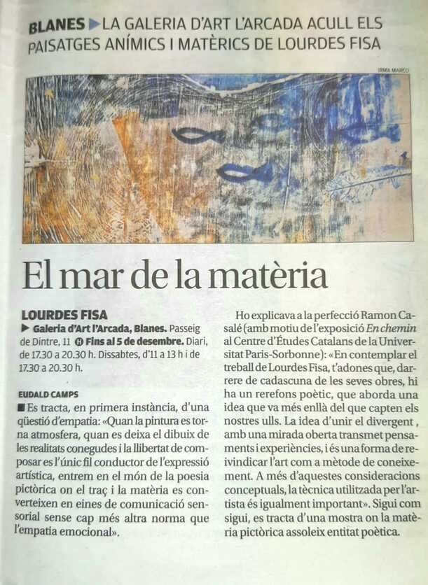 El mar de la matèria. Nota de premsa d’Eudald Camps, Diari de Girona.
